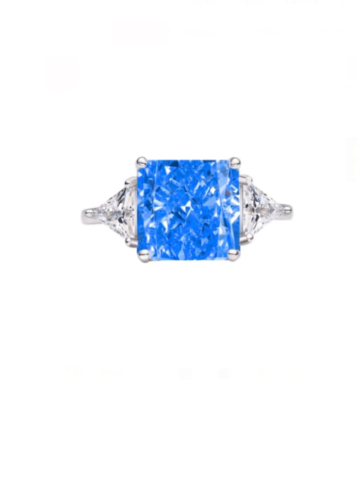 Aquamarine 23# 925 Sterling Silver High Carbon Diamond Geometric Luxury Band Ring