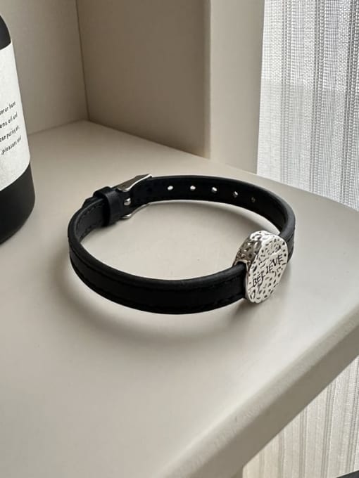 Bracelet 925 Sterling Silver Artificial Leather Trend Geometric Bracelet and Necklace Set