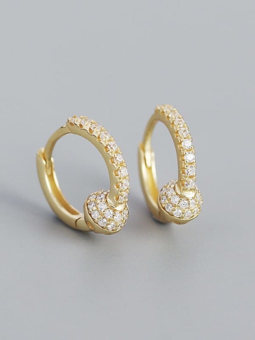 Gold 925 Sterling Silver Rhinestone Geometric Minimalist Huggie Earring