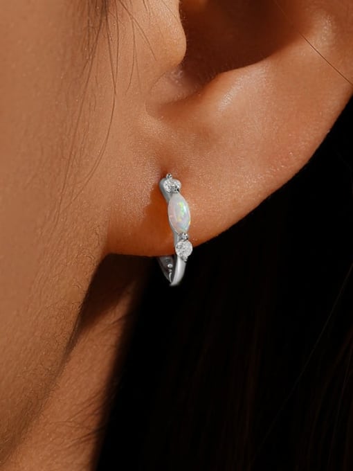 YUANFAN 925 Sterling Silver Opal Geometric Dainty Huggie Earring 2