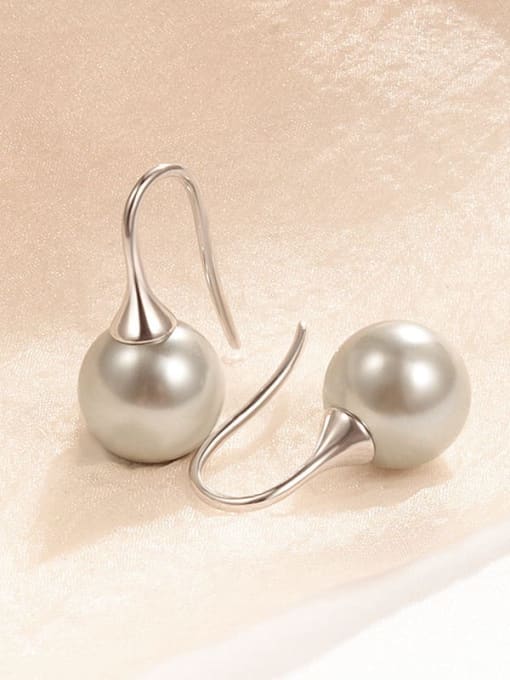 Grey Pearl 10M White Gold Ear Hook 925 Sterling Silver Imitation Pearl Geometric Minimalist Hook Earring