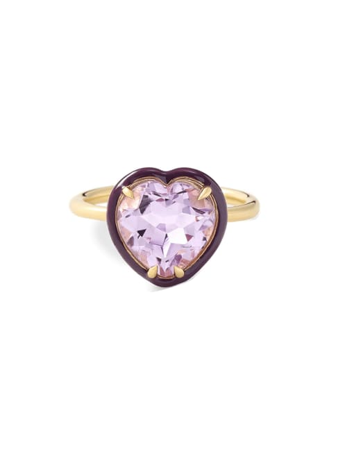Golden +Purple 925 Sterling Silver Cubic Zirconia Heart Minimalist Band Ring
