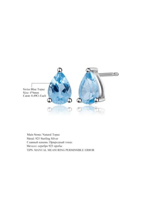 swiss blue topaz 925 Sterling Silver Swiss Blue Topaz Water Drop Luxury Stud Earring