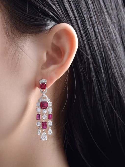 A&T Jewelry 925 Sterling Silver High Carbon Diamond Tanzanian Ruby Pagoda Luxury Drop Earring 2