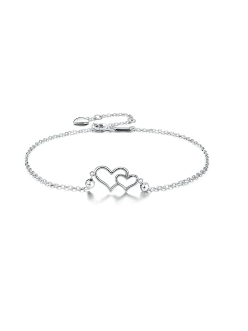silvery 925 Sterling Silver Heart Minimalist Link Bracelet