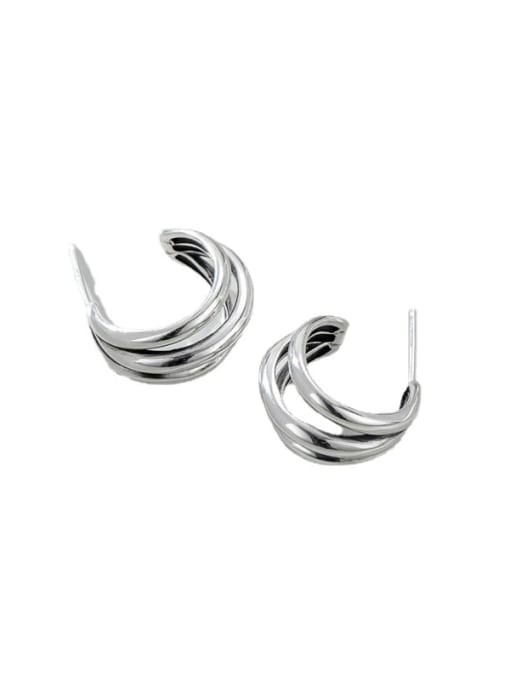 ARTTI 925 Sterling Silver Geometric Minimalist  Semicircle Three Layers Earring 3