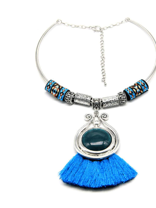 blue Alloy Cotton Rope Tassel Hand-Woven Vintage Choker Necklace