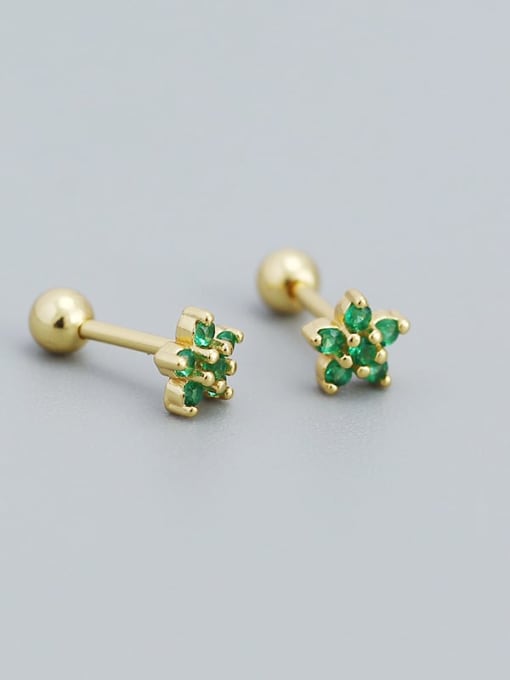 Golden (green stone) 925 Sterling Silver Cubic Zirconia Flower Minimalist Stud Earring