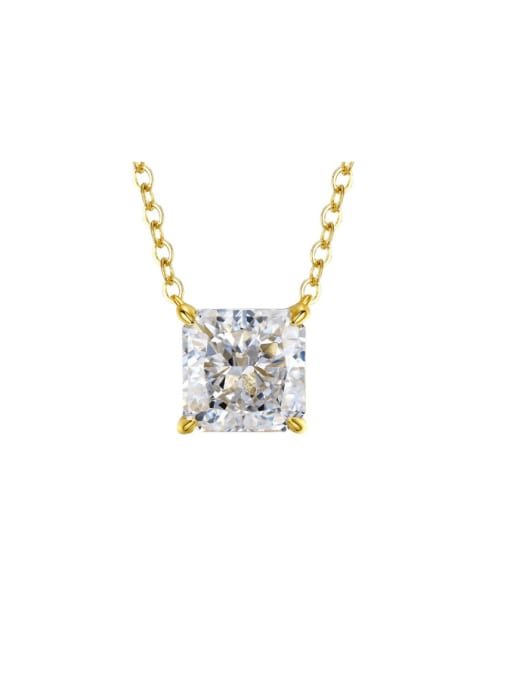 N166 Gold 925 Sterling Silver High Carbon Diamond Square Dainty Necklace