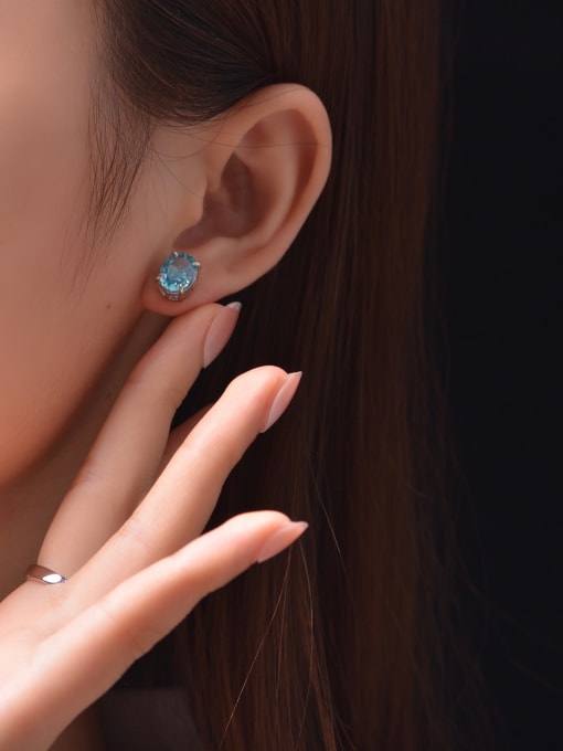 A&T Jewelry 925 Sterling Silver High Carbon Diamond Blue Geometric Dainty Stud Earring 1