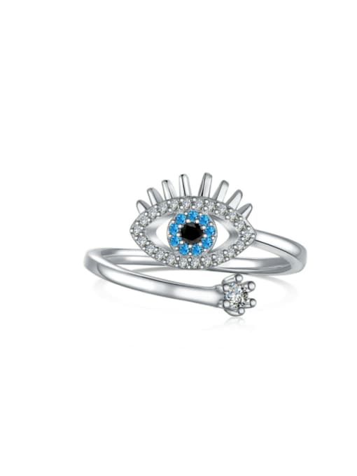 STL-Silver Jewelry 925 Sterling Silver Cubic Zirconia Evil Eye Dainty Band Ring 0