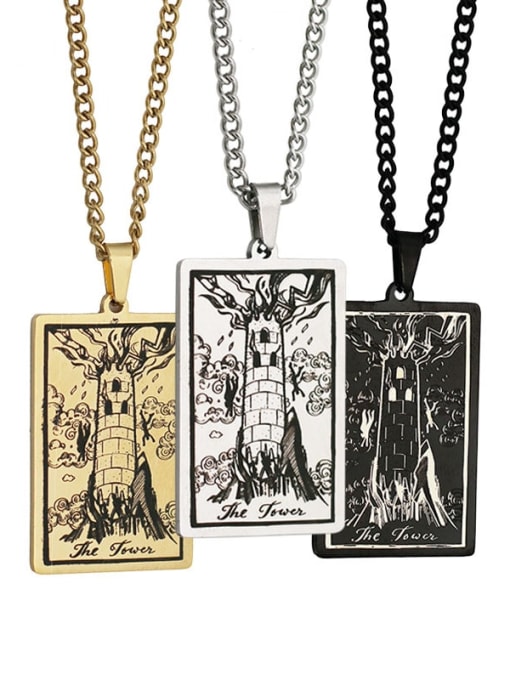 M&J The Tower's Tarot hip hop stainless steel titanium steel necklace