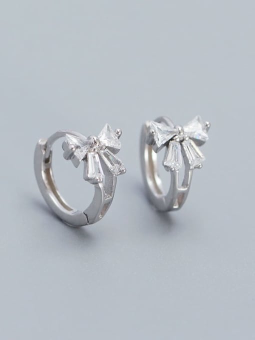 Platinum 925 Sterling Silver Cubic Zirconia Bowknot Minimalist Huggie Earring