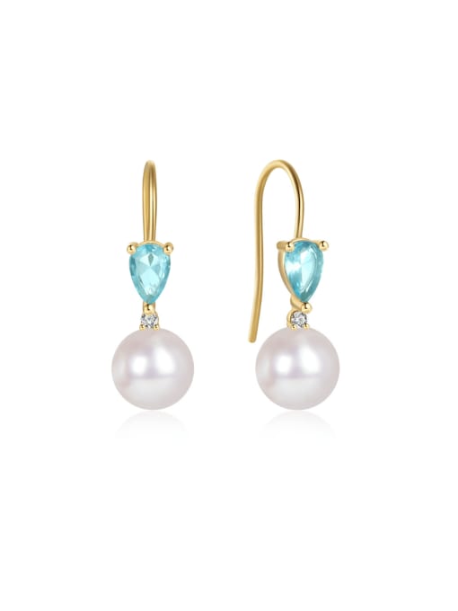 golden 925 Sterling Silver Imitation Pearl Geometric Minimalist Hook Earring