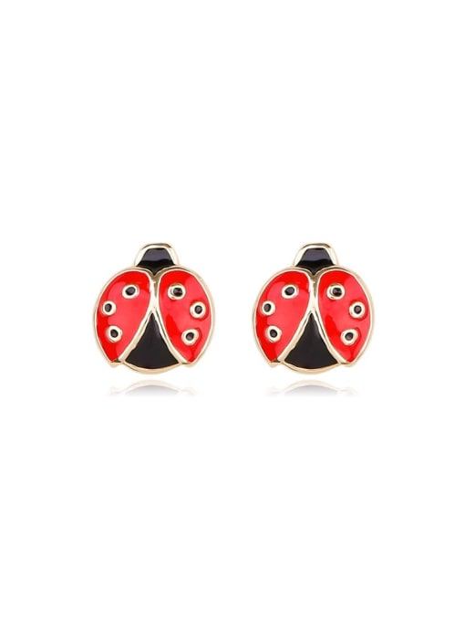 Red e68772 Zinc Alloy Enamel Ladybug Bug Cute Stud Earring