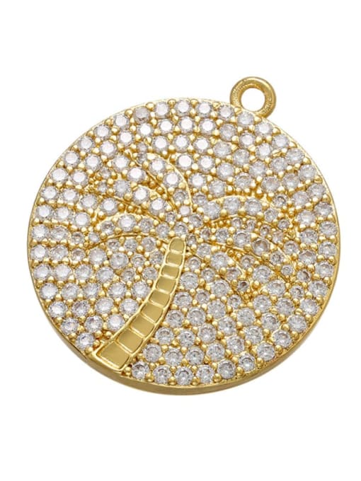 Golden White Diamond Brass Cubic Zirconia Micro Inlay Round Tree  Pendant