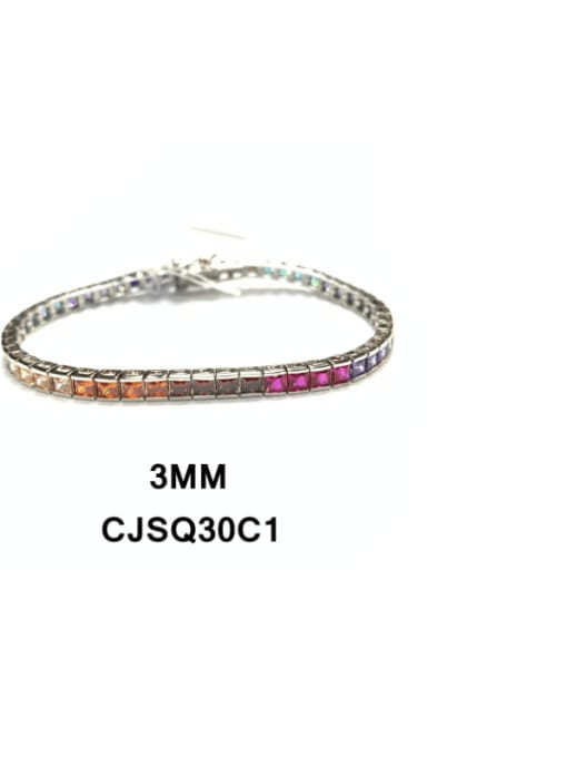 Clawless colored stone3mm-18cm 925 Sterling Silver Cubic Zirconia Geometric Luxury Link Bracelet