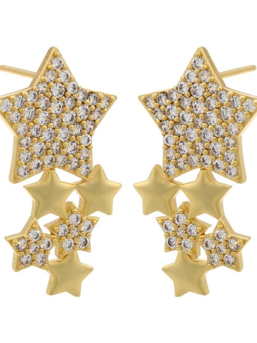 Golden White Diamond Brass Rhinestone Star Dainty Stud Earring