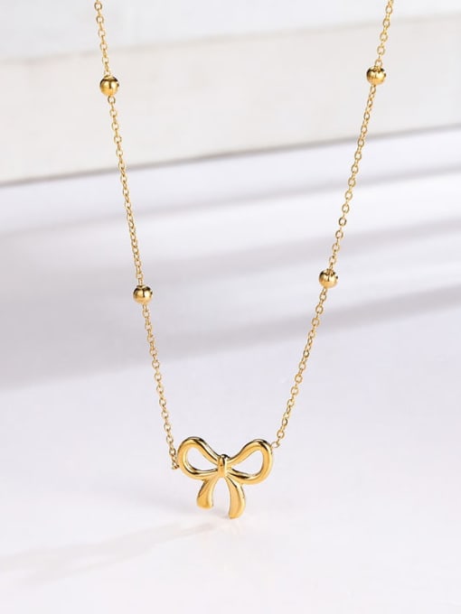 Line Bow Gold Necklace Titanium Steel Hollow  Minimalist Line Bow Pendant Necklace