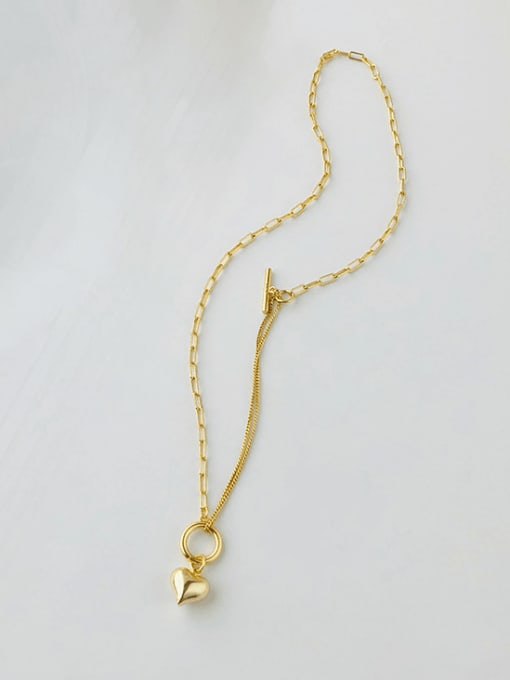 YUANFAN 925 Sterling Silver Heart Minimalist Asymmetrical  Chain Necklace