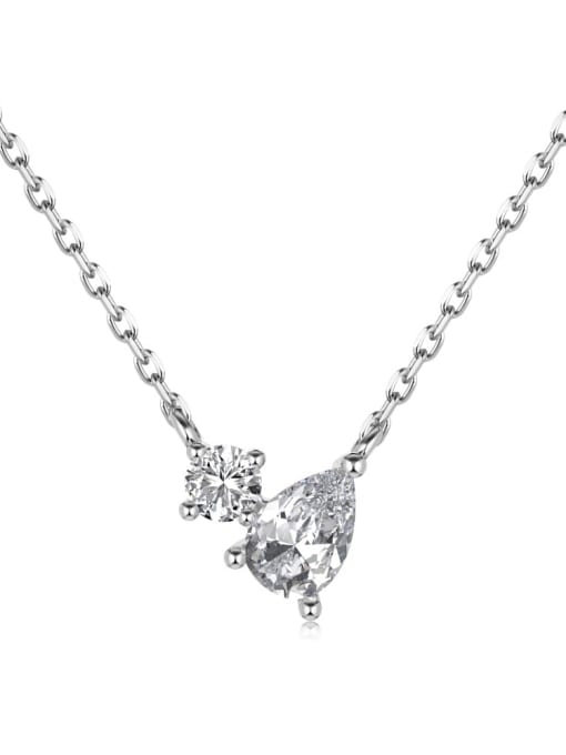 Platinum DY190755 S W WH 925 Sterling Silver Cubic Zirconia Water Drop Dainty Necklace