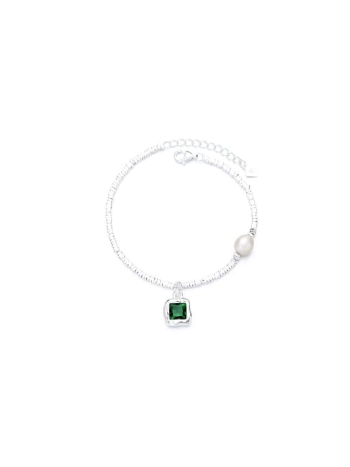 TAIS 925 Sterling Silver Cubic Zirconia Vintage Geometric Green Bracelet and Necklace Set 1