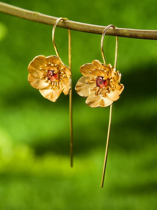 golden red 925 Sterling Silver Natural red pomegranate luxury natural handmade Dainty Hook Earring