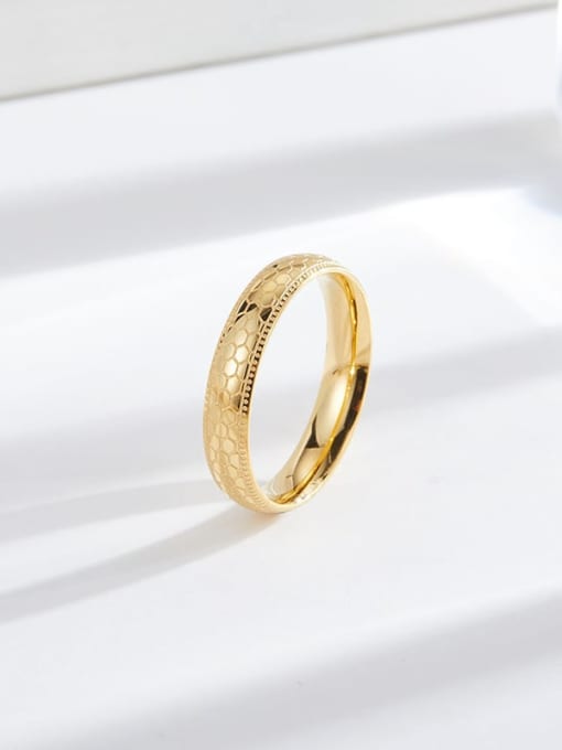 Honeycomb gold ring Titanium Steel Geometric Minimalist Band Ring