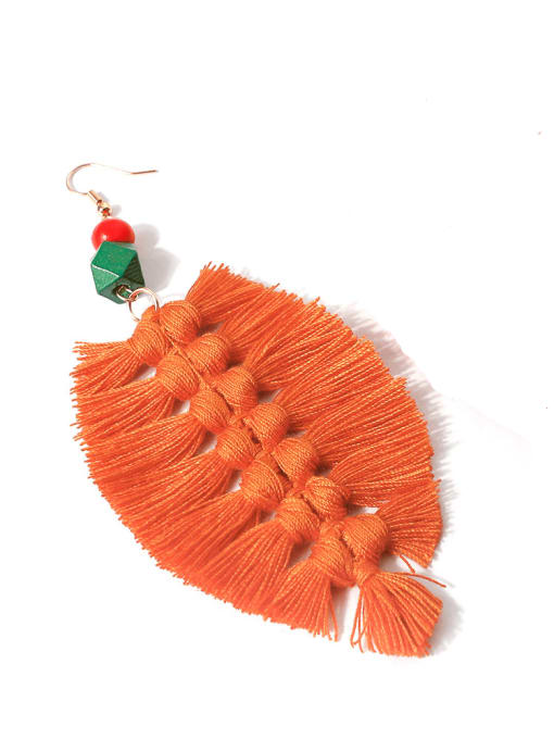 E68622 Alloy Wooden beads Cotton Rope Tassel Bohemia Hand-Woven  Drop Earring