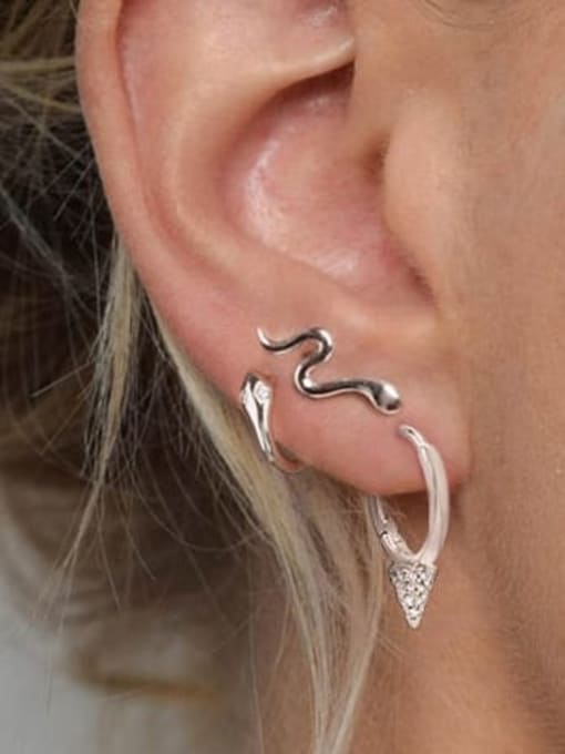 YUANFAN 925 Sterling Silver Cubic Zirconia Triangle Minimalist Huggie Earring 2