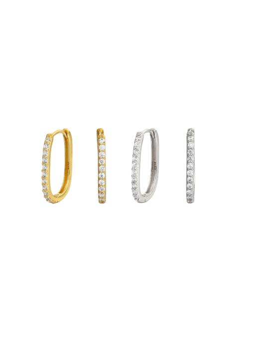 Jewel-Silver 925 Sterling Silver Cubic Zirconia Geometric Minimalist Huggie Earring