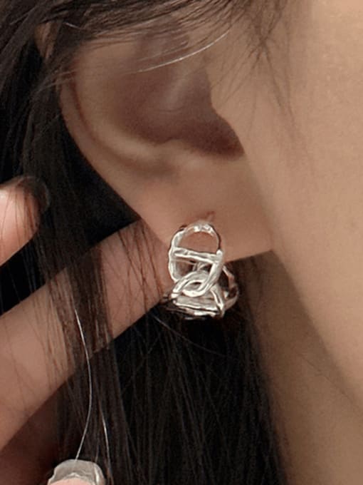 ARTTI 925 Sterling Silver  Minimalist  Hollow Geometric  Chain Stud Earring 1