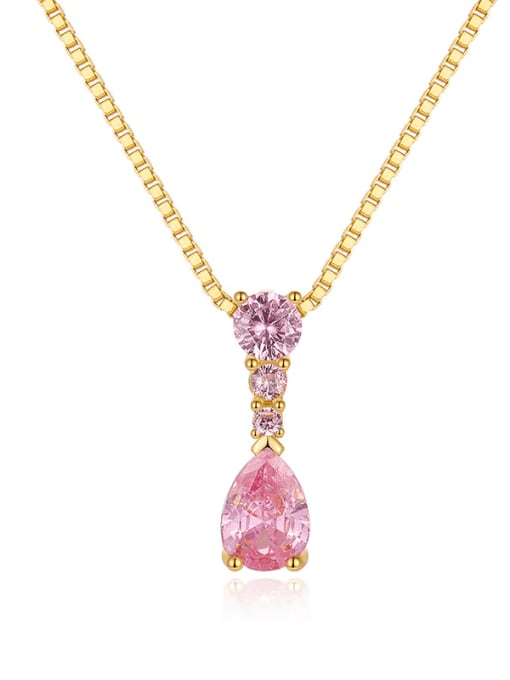 Golden +pink 925 Sterling Silver Cubic Zirconia Water Drop Dainty Necklace
