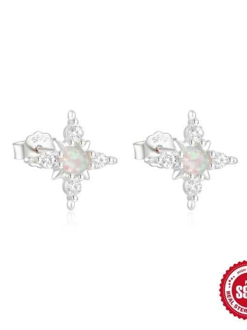 White Gold 6 925 Sterling Silver Natural African Opal Star Dainty Single Earring