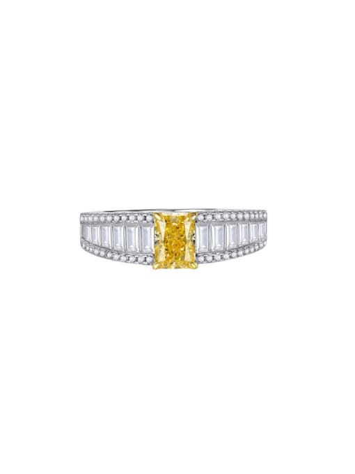 R122 Yellow Diamond 925 Sterling Silver High Carbon Diamond Geometric Dainty Cocktail Ring