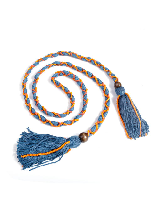 JMI Bead Cotton Rope Cotton Tassel Artisan Long Belt/ Headband /Strand Necklace 0