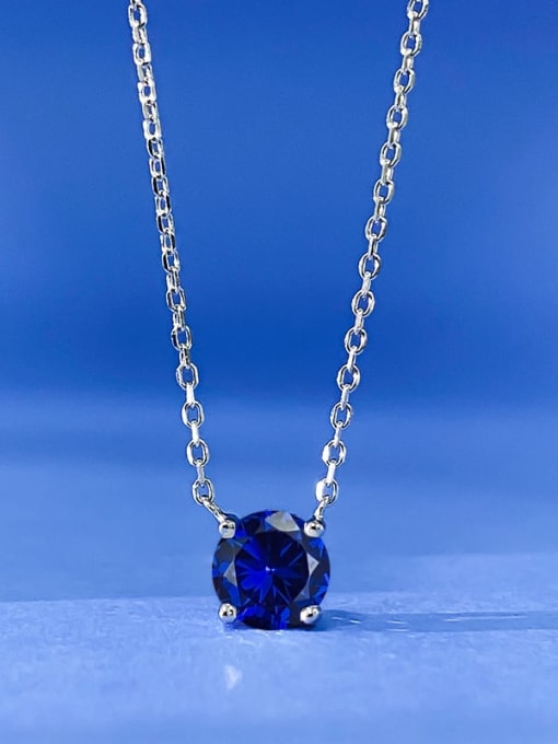 N376 Blue Nano 925 Sterling Silver Cubic Zirconia Geometric Dainty Necklace