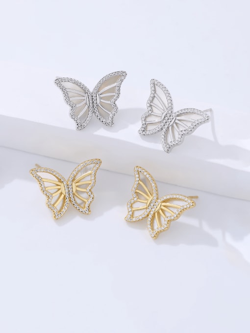 YUANFAN 925 Sterling Silver Shell Butterfly Dainty Stud Earring 2