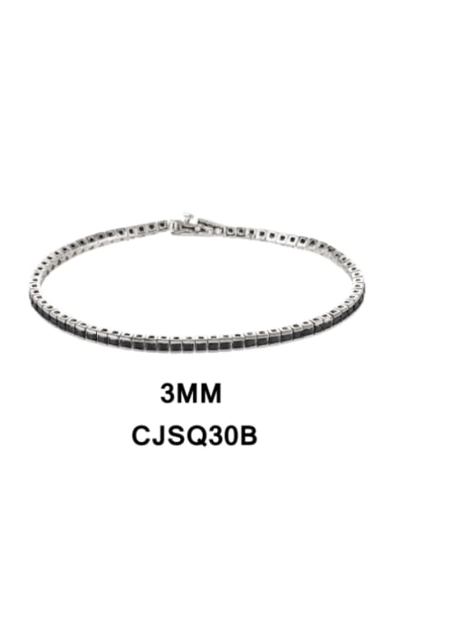 Clawless black Stone 3mm-18cm 925 Sterling Silver Cubic Zirconia Geometric Luxury Link Bracelet