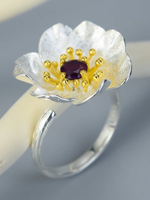 Honeysuckle gold core violet 925 Sterling Silver Natural red pomegranate luxury natural handmade Artisan Band Ring