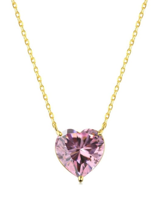 Gold Pink DY190085 S G PK 925 Sterling Silver Cubic Zirconia Heart Minimalist Necklace