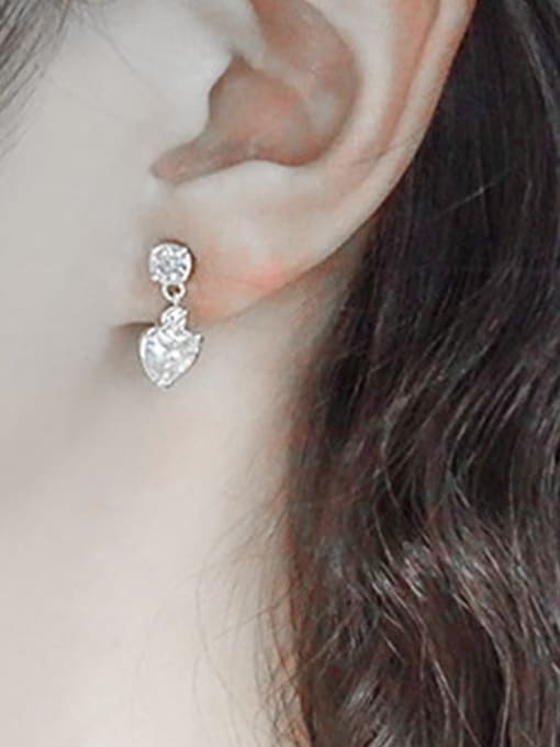 YUANFAN 925 Sterling Silver Cubic Zirconia Heart Dainty Drop Earring 1