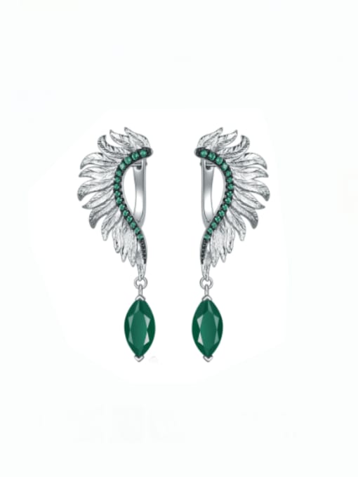 Green Agate Earrings 925 Sterling Silver Natural Color Treasure Topaz Wing Artisan Cluster Earring