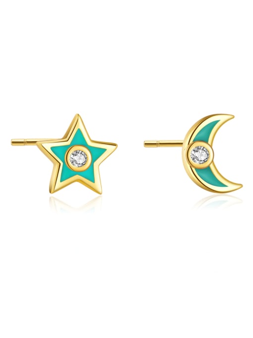 Green pine drip glue 925 Sterling Silver Cubic Zirconia Star Trend Stud Earring