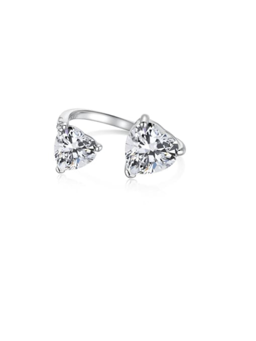 Platinum +White Diamond DY120873 S W WH 925 Sterling Silver Cubic Zirconia Heart Dainty Band Ring