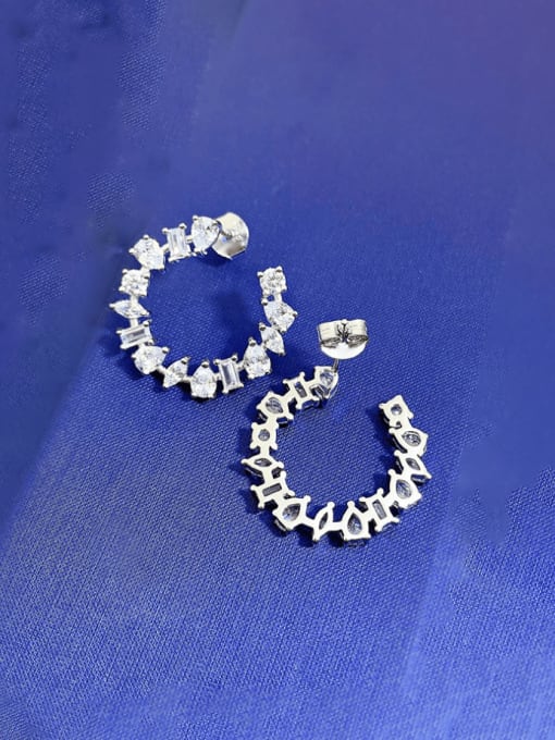 M&J 925 Sterling Silver Cubic Zirconia Flower Luxury Cluster Earring 1