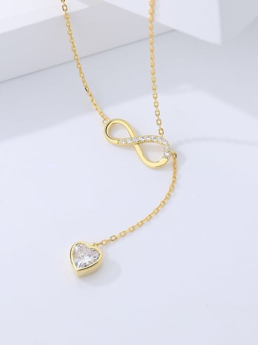 YUANFAN 925 Sterling Silver Cubic Zirconia Heart Minimalist Tassel Necklace 2