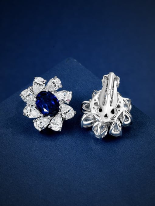 A&T Jewelry 925 Sterling Silver High Carbon Diamond Blue Flower Dainty Stud Earring 2