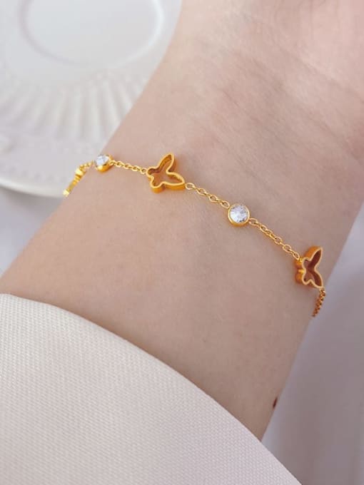Hollow out Three Butterfly Gold Bracelet Titanium Steel Hollow  Butterfly Cute Link Bracelet