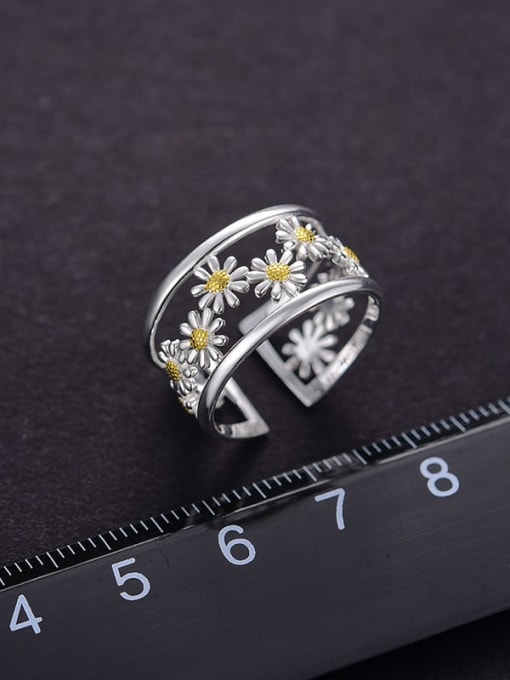 LOLUS 925 Sterling Silver Small fresh and more chrysanthemum natural fresh design Dainty Band Ring 2